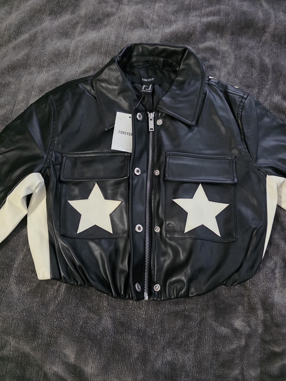 Star Leather Jacket in Black & White NWT